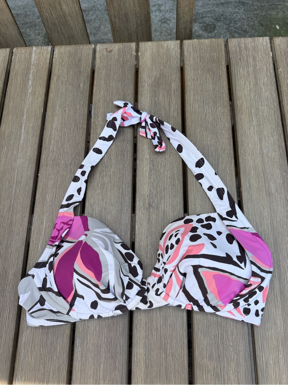 Jantzen 36D Halter Bikini Top Pink Gray Animal Print Underwire Swim Top